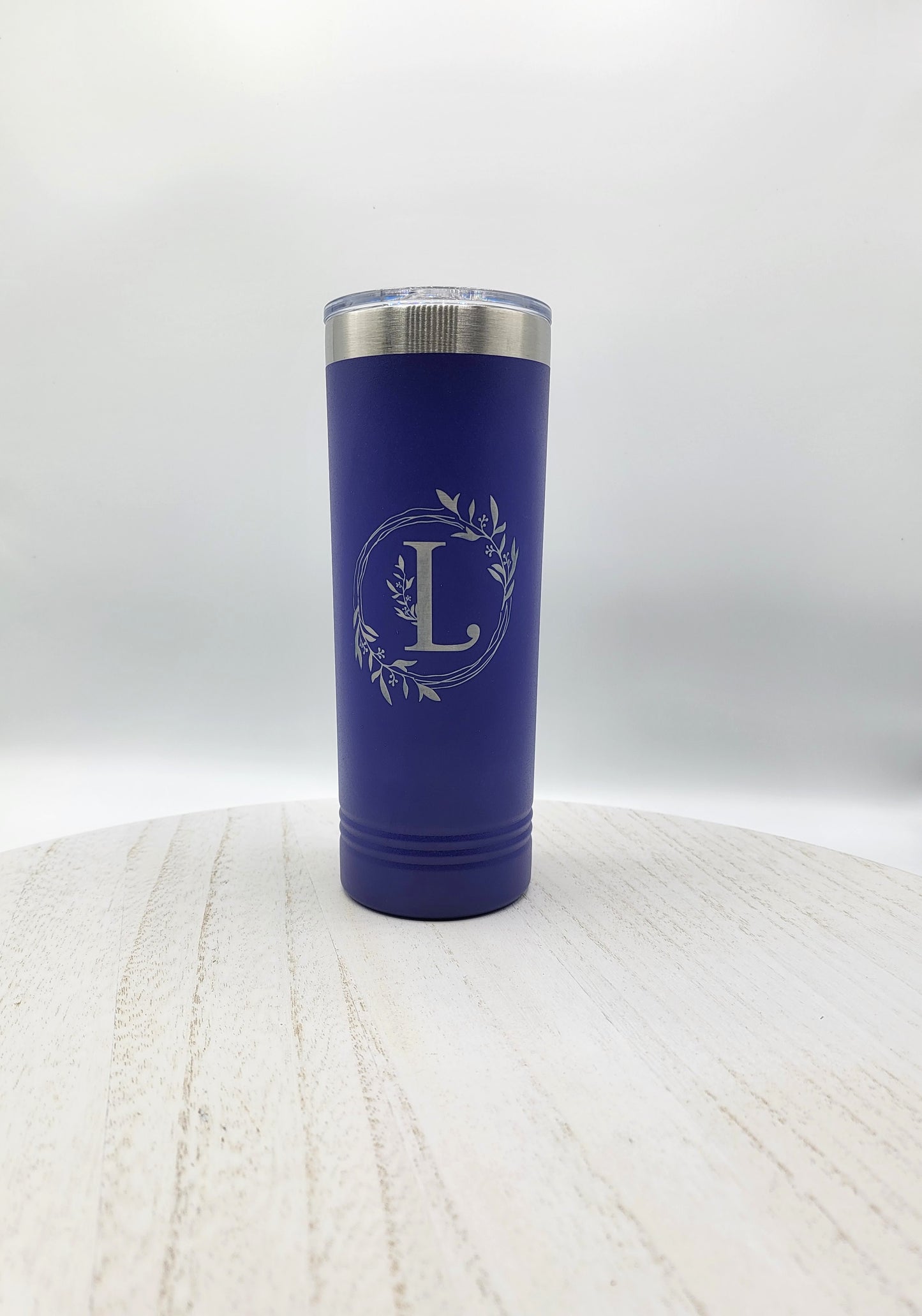 Personalized Initials X,Y or Z Floral Wreath Skinny Tumbler