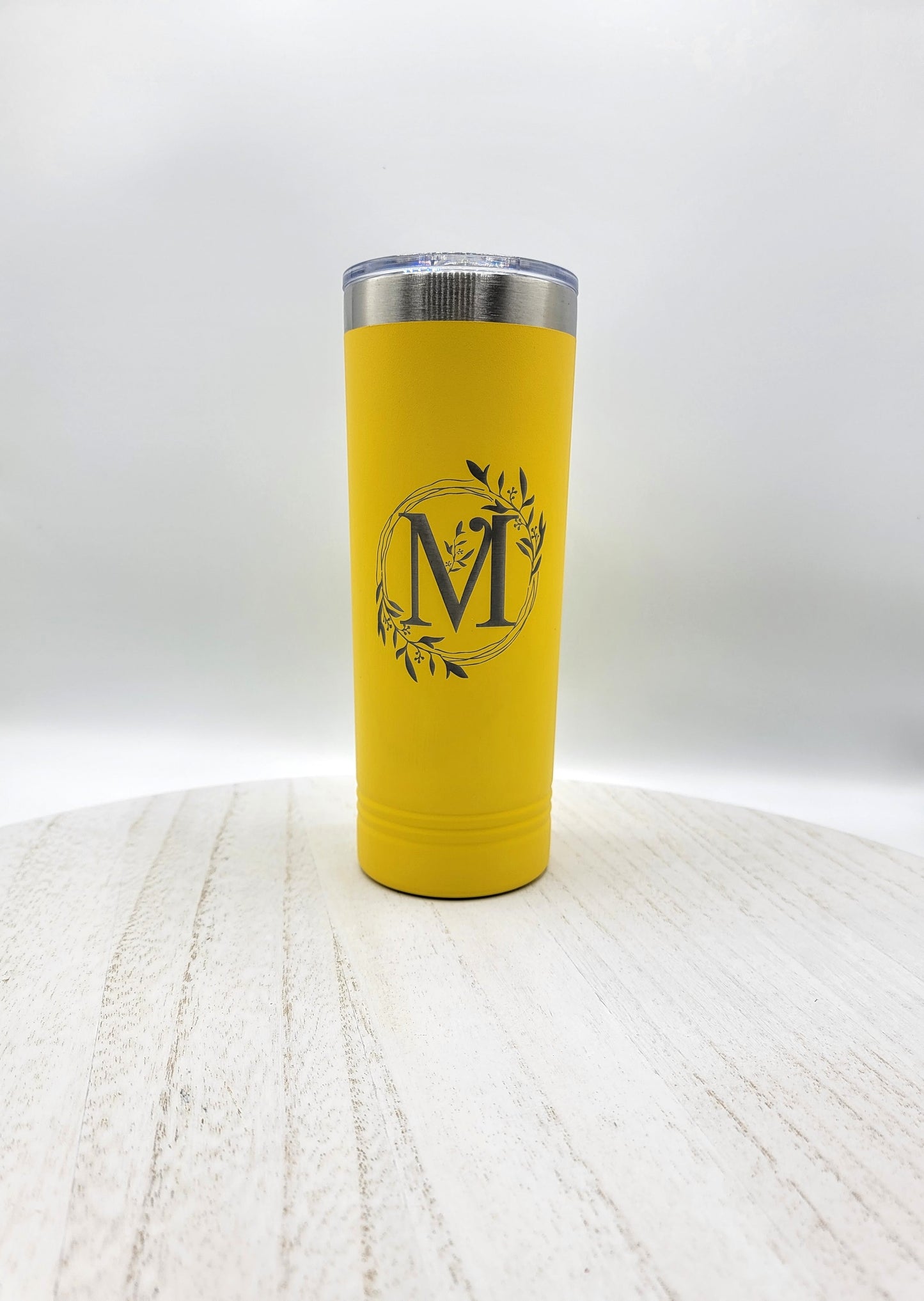 Personalized Initials S-W Floral Wreath Skinny Tumbler