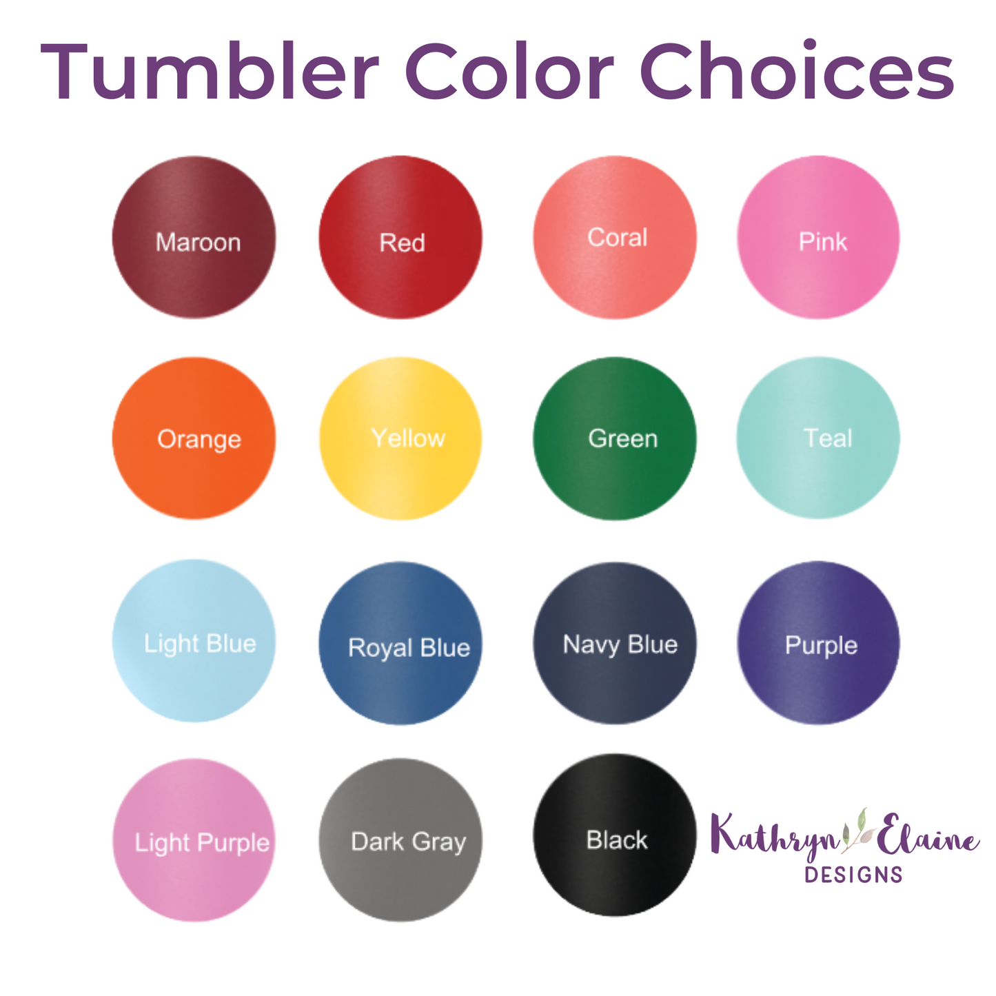 15 different color circles: maroon, red, coral, pink, orange, yellow, green, teal, light blue, royal blue, navy blue, purple, light purple, dark gray, black