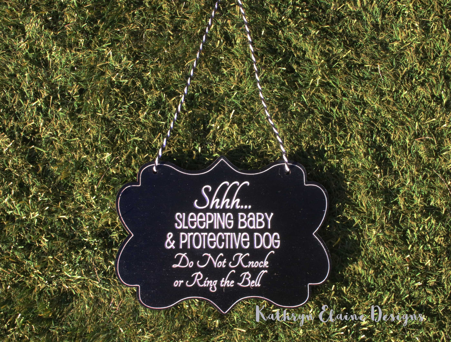 Baby Sleeping & Protective Dog, Please do not knock or ring the bell Laser Engraved Wooden Door Sign