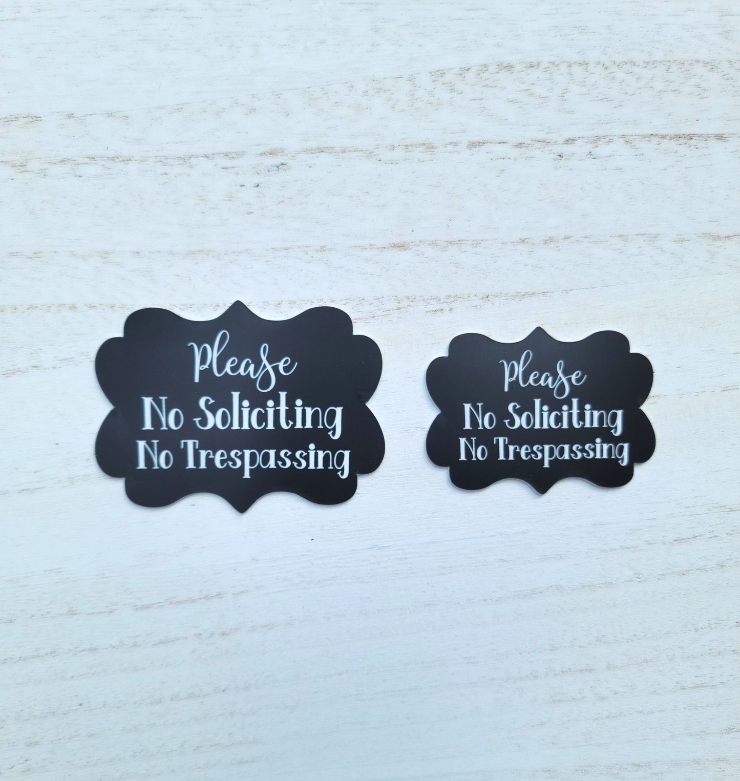 Scalloped Please No Soliciting No Trespassing Laser Engraved Door Sign